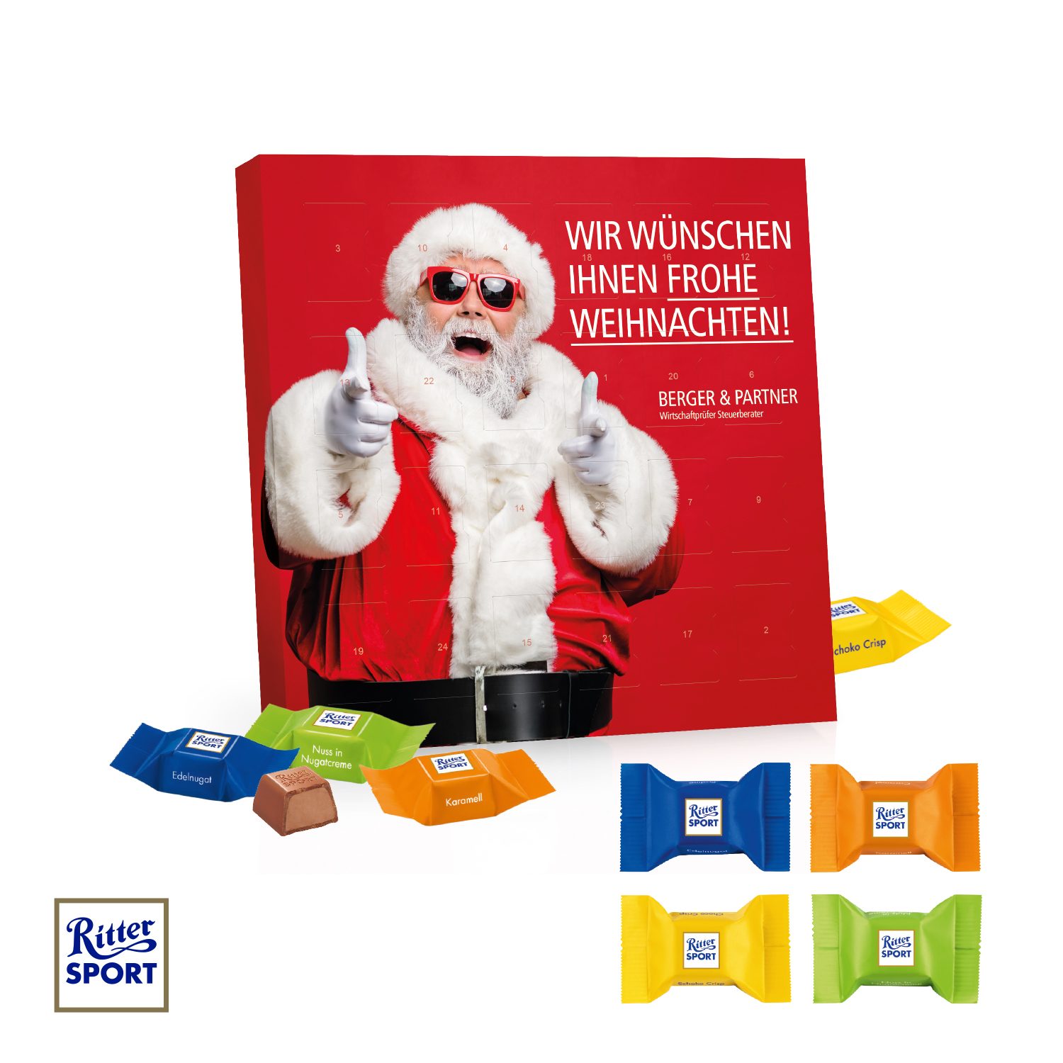 Tisch-Adventskalender mit Ritter SPORT Schokowürfel