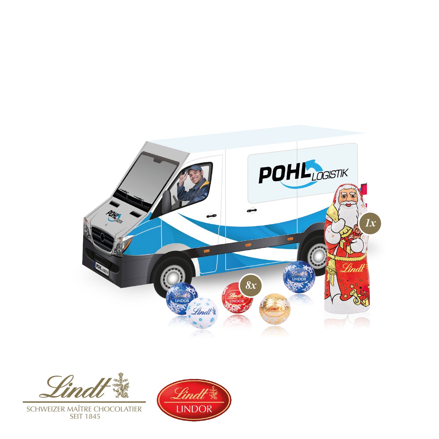 3D Präsent "Transporter" mit Lindt Minis und Nikolaus