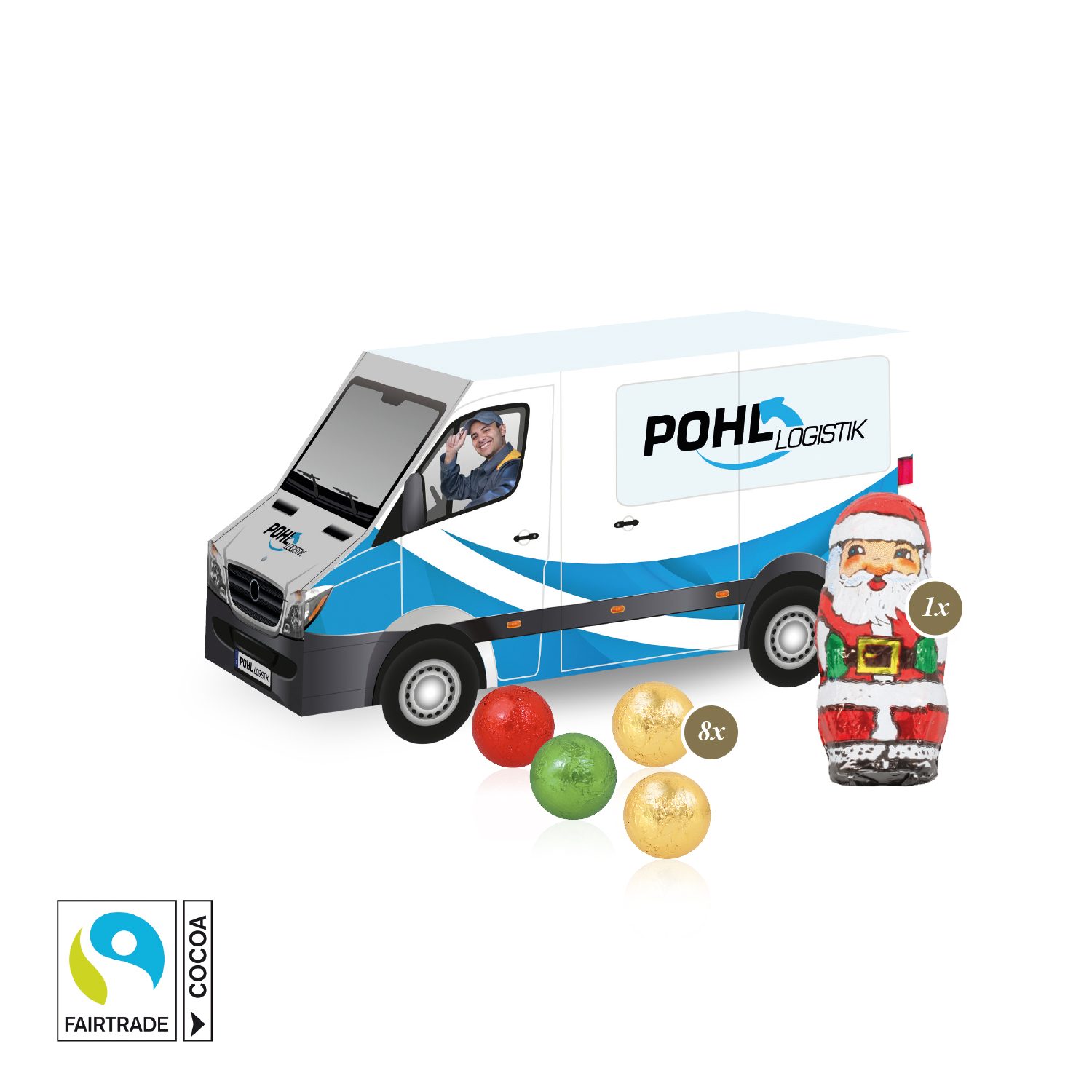 3D Präsent "Transporter" mit Fairtrade® Schokolade