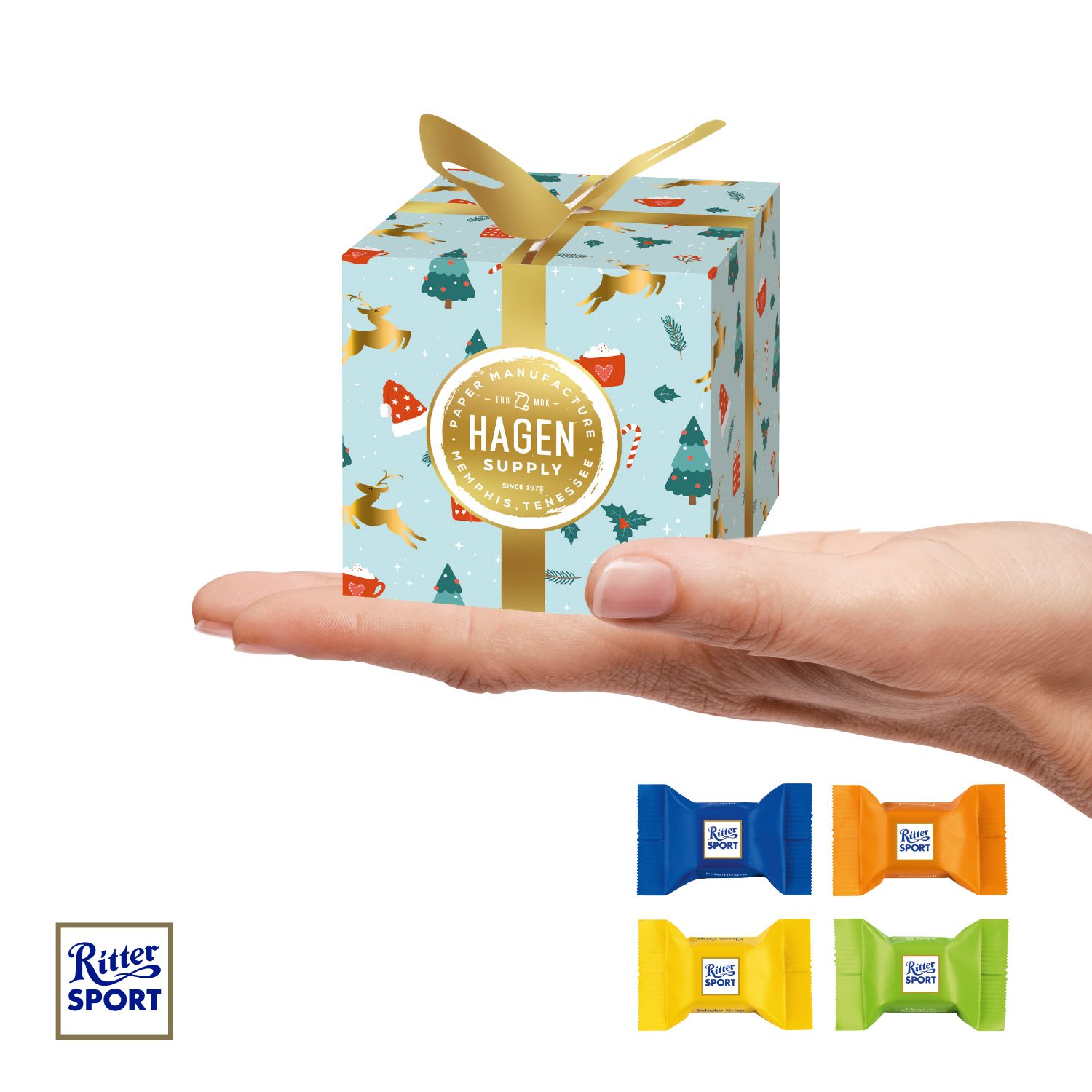 Präsent "Feine Bescherung" mit Ritter SPORT Schokowürfel