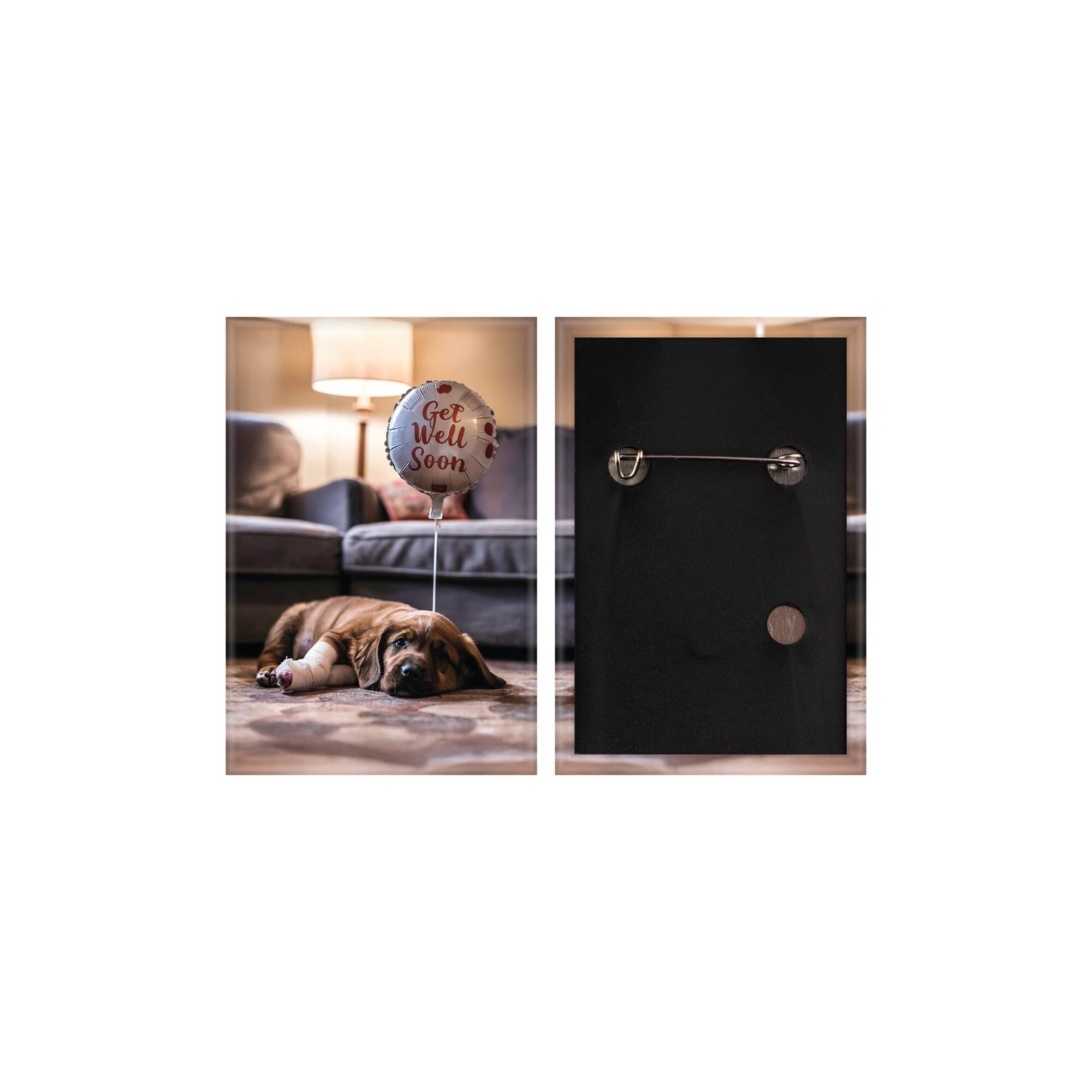 Metallbutton 78x53mm rechteckig Hinterseite mit vertikalen Nadel