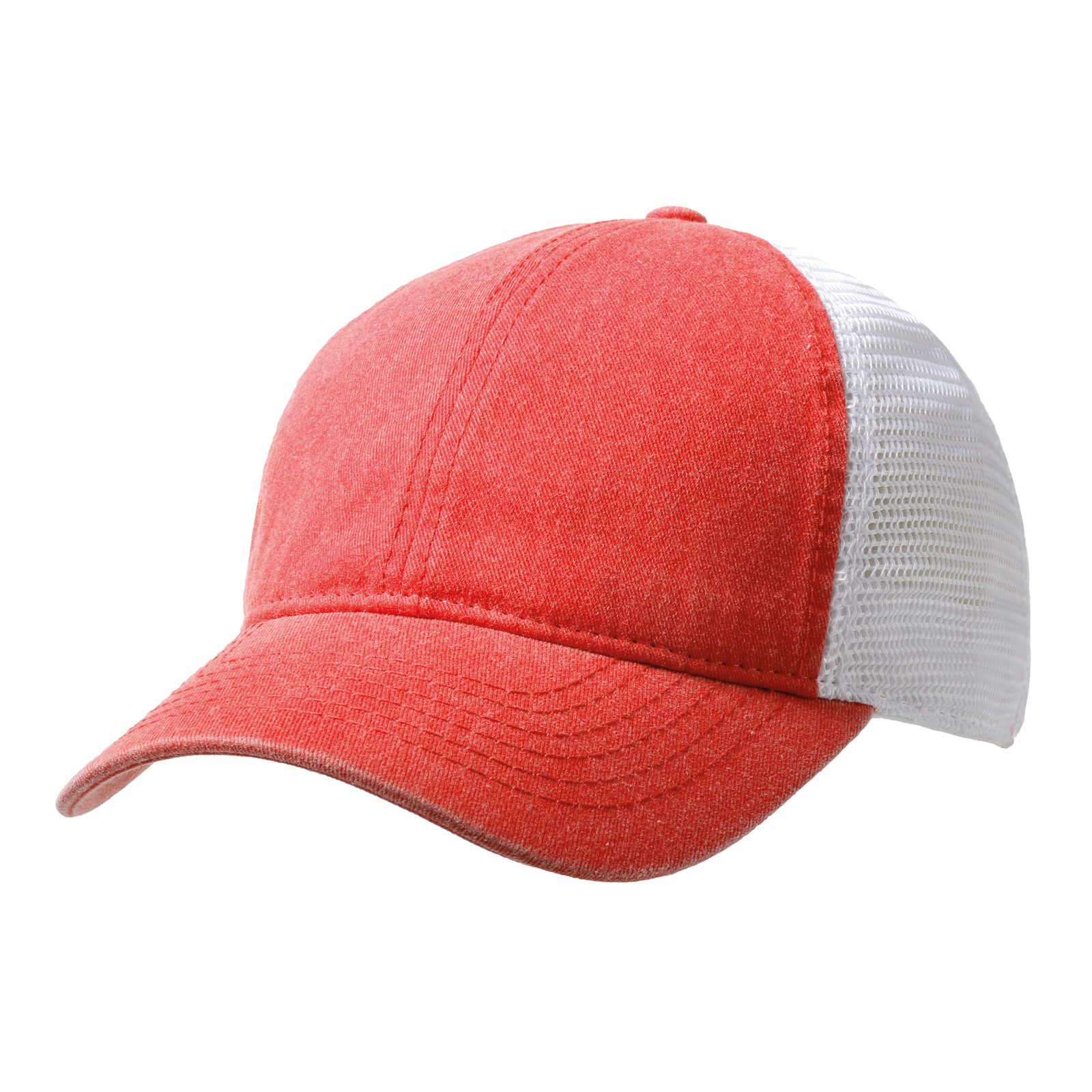 Washed Cotton Soft Mesh Trucker Cap, Rot/Weiß
