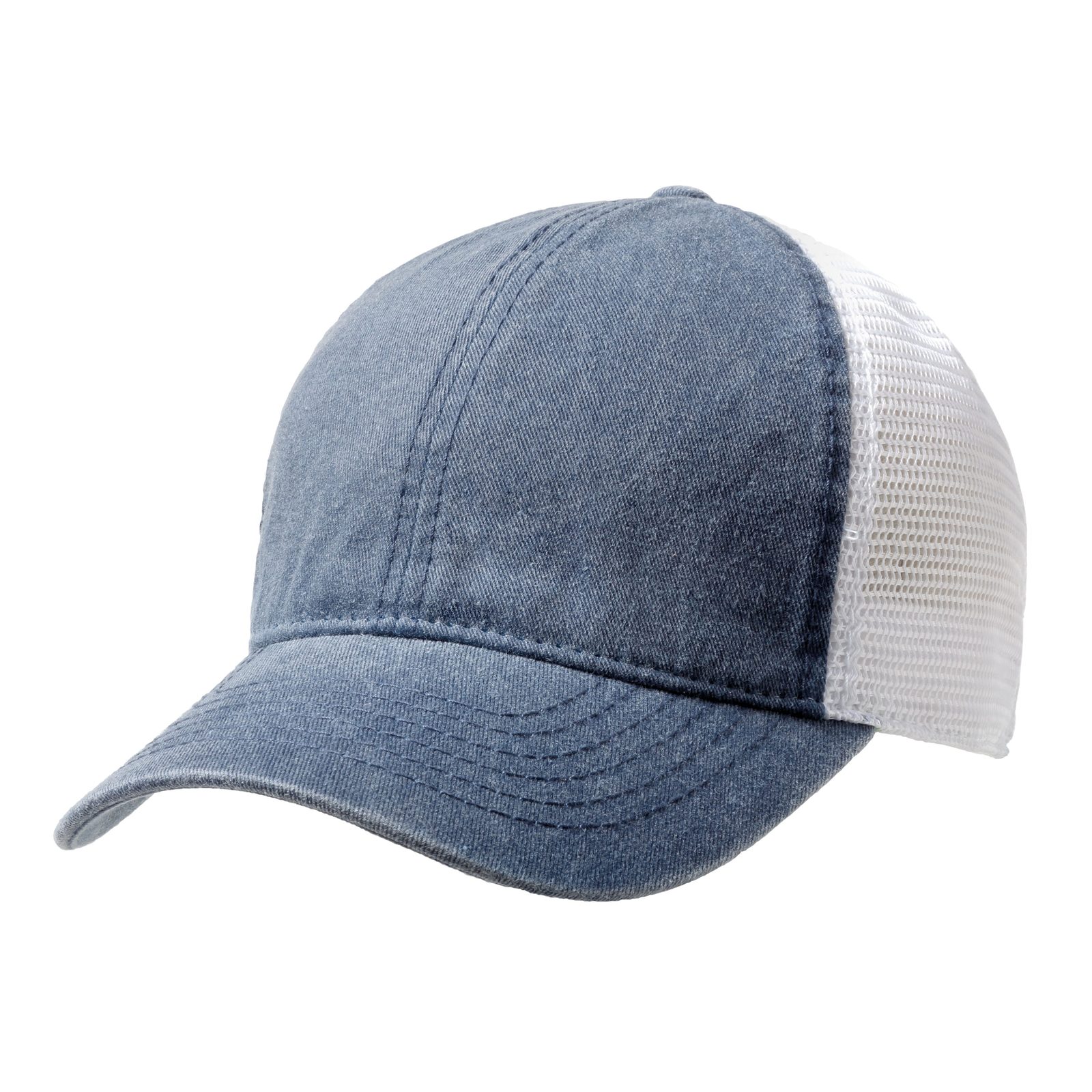 Washed Cotton Soft Mesh Trucker Cap, Blau/Weiß