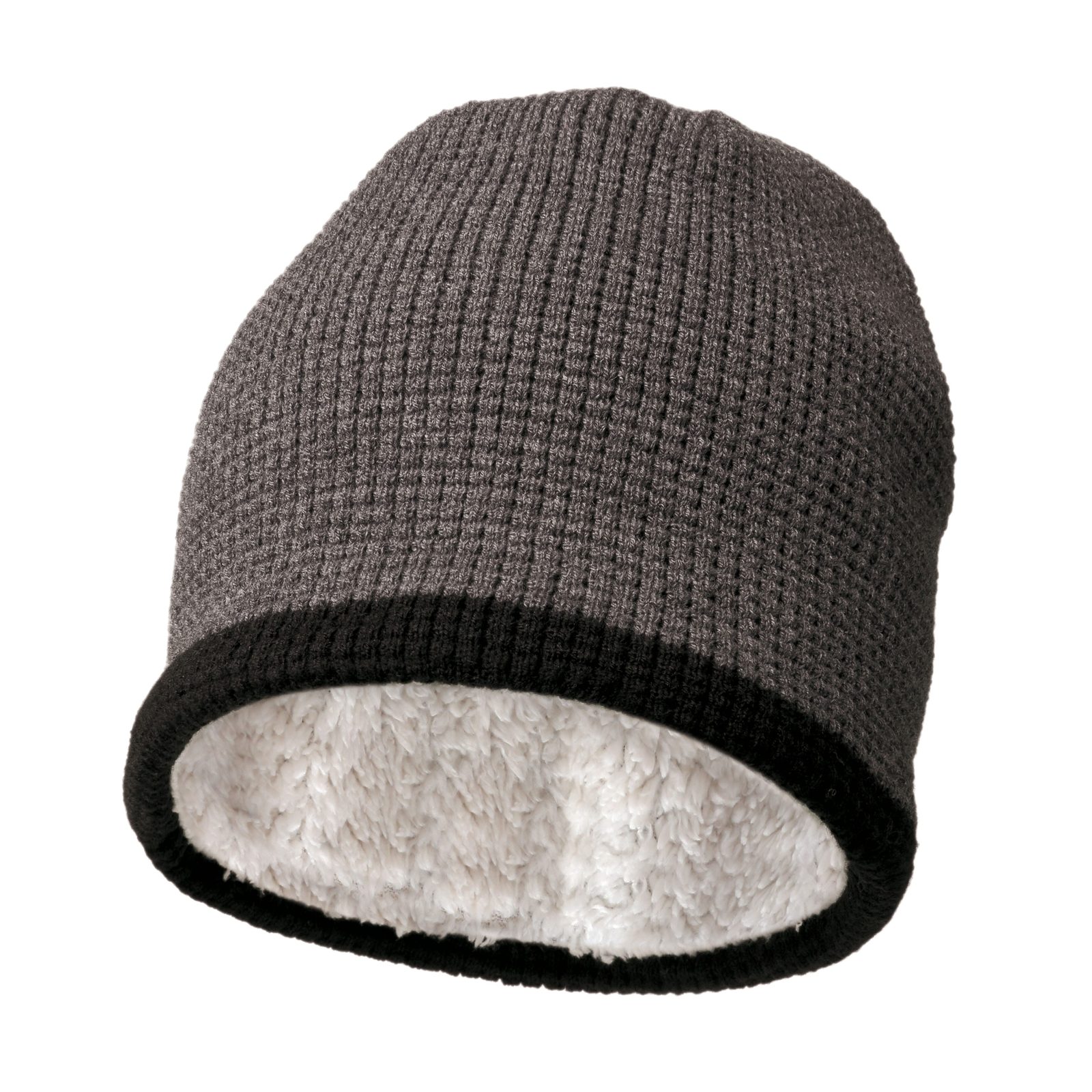 Luxury Beanie With Teddy Lining, Dunkelgrau/Schwarz