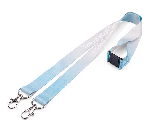 rPET Sublimationsdruck-Schlüsselband mit Doppelkarabiner und Sicherheitsverschluss (Modell 3.6)