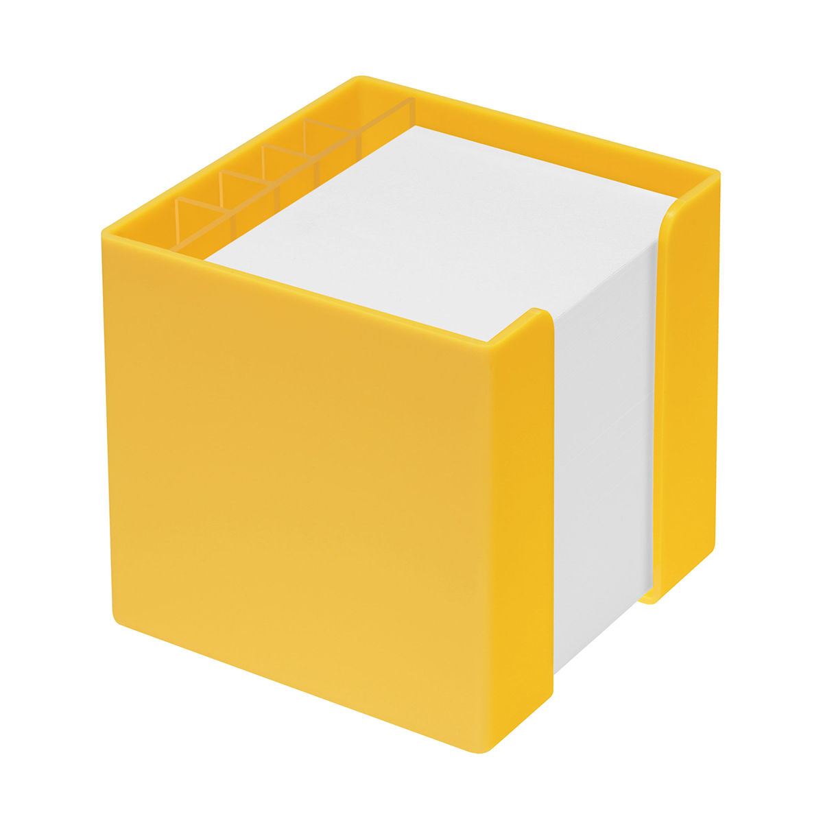 Zettelbox mit Köcher "Alpha", gelb