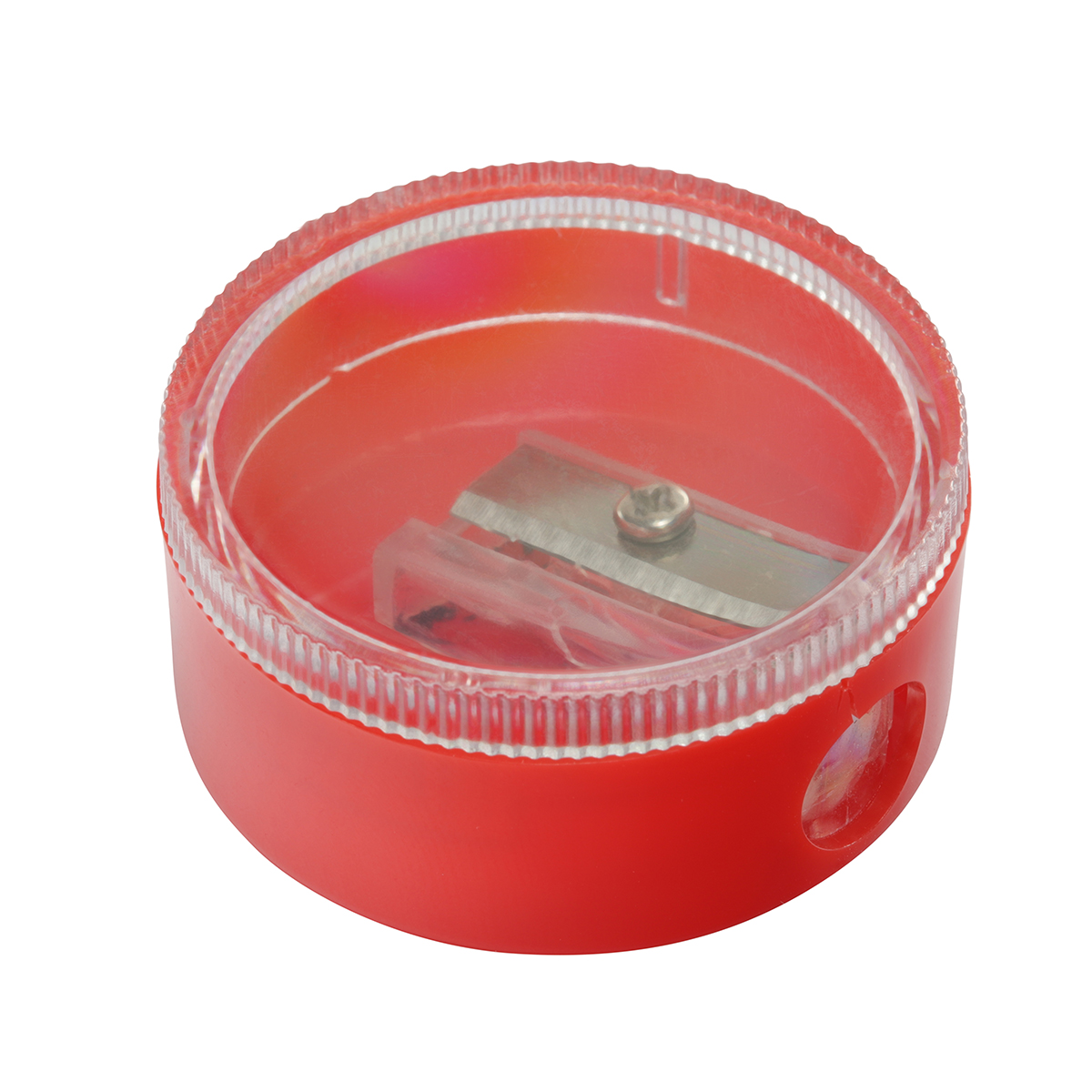 Spitzer, rund, Gehäuse rot, Deckel transparent
