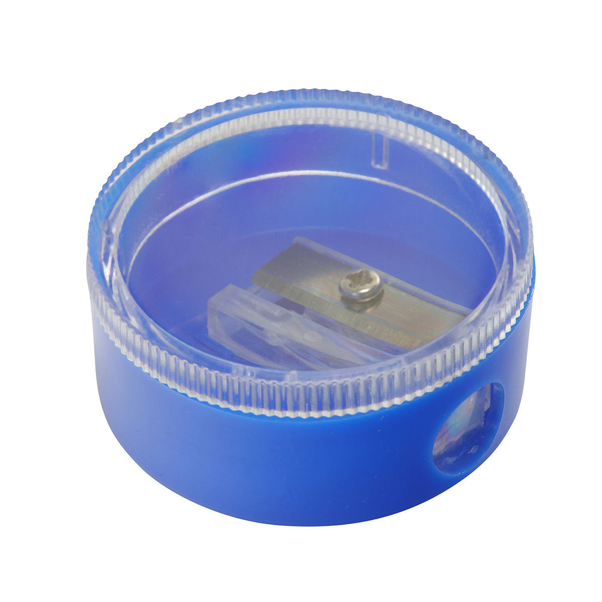 Spitzer, rund, Gehäuse blau, Deckel transparent