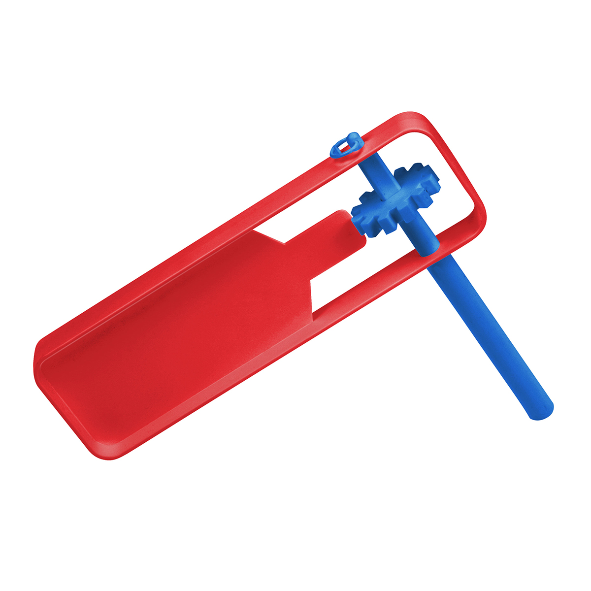 Schnarre, Grundfarbe rot, Griff blau
