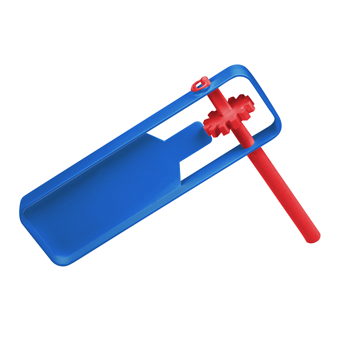 Schnarre, Grundfarbe blau, Griff rot