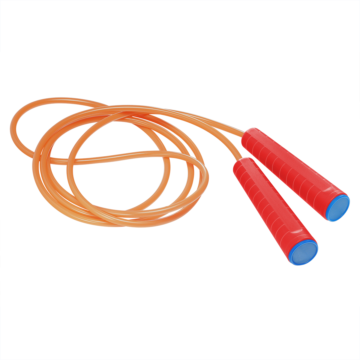 Springseil, Griff rot, Kappe blau, Seil neonorange