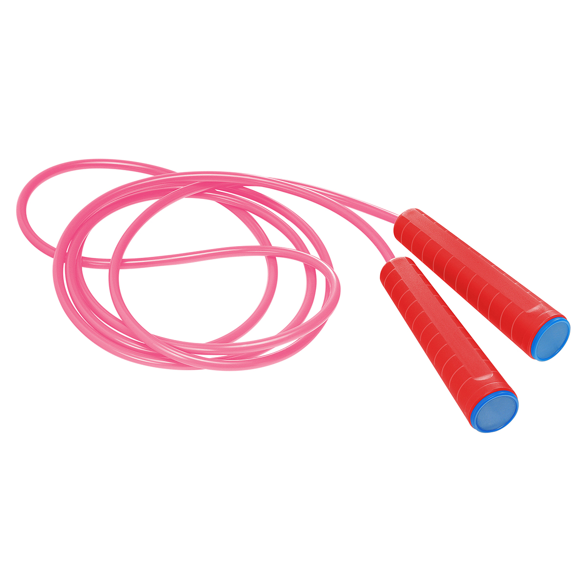 Springseil, Griff rot, Kappe blau, Seil pink