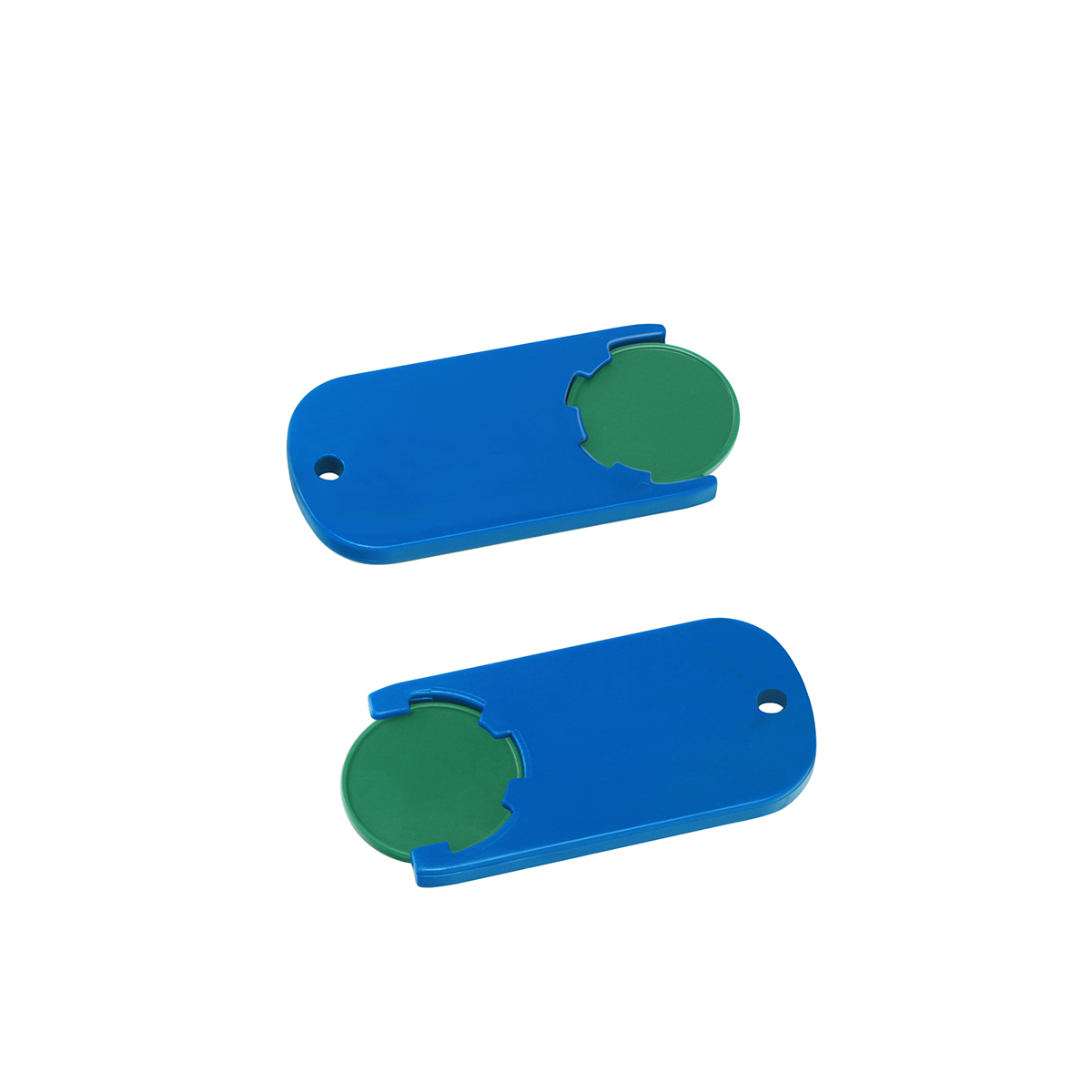 Chiphalter mit 1€-Chip "Alpha", Chip grün, Chiphalter blau