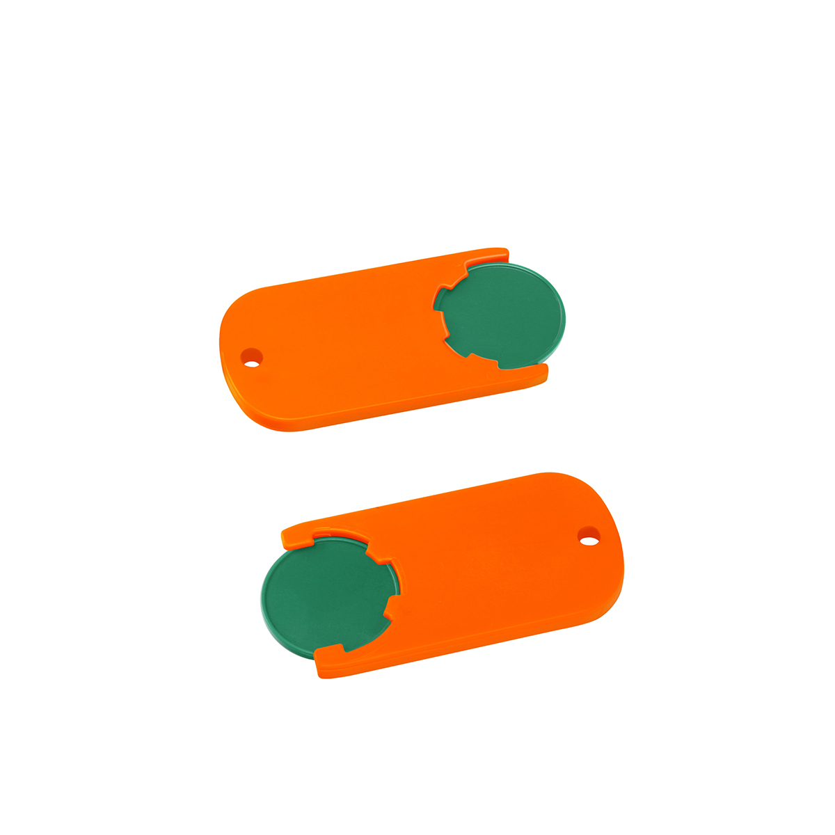 Chiphalter mit 1€-Chip "Alpha", Chip grün, Chiphalter orange