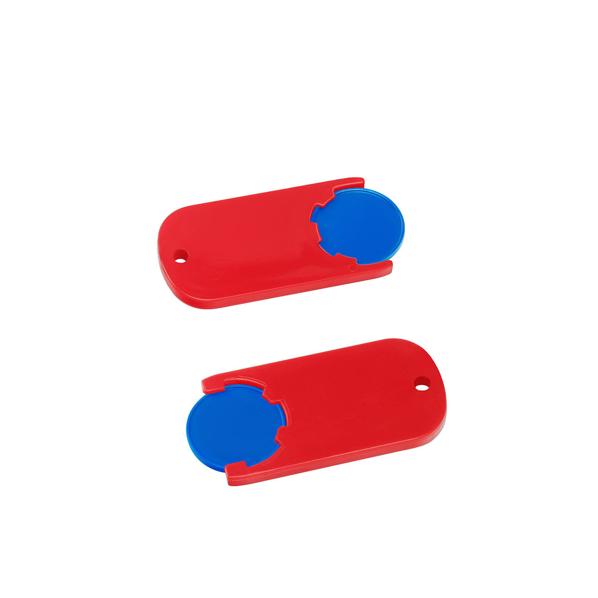 Chiphalter mit 1€-Chip "Alpha", Chip blau, Chiphalter rot