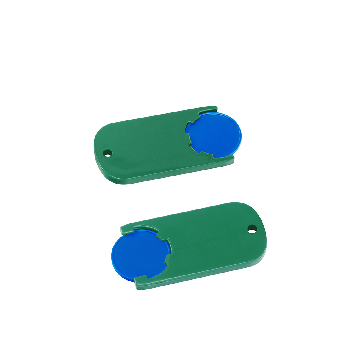 Chiphalter mit 1€-Chip "Alpha", Chip blau, Chiphalter grün