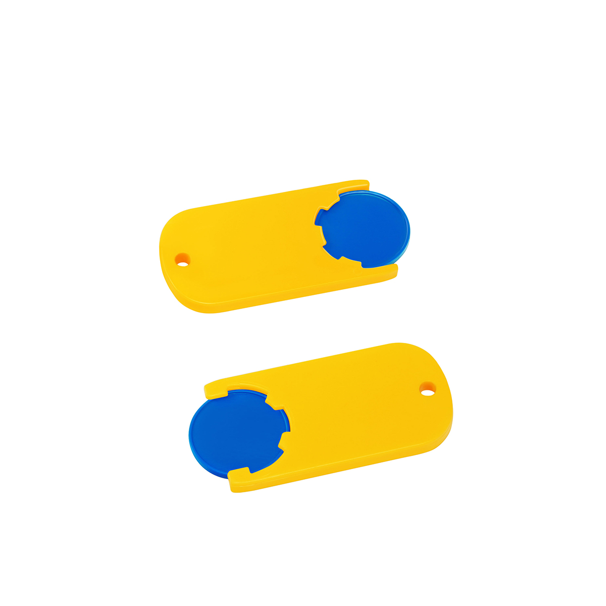 Chiphalter mit 1€-Chip "Alpha", Chip blau, Chiphalter gelb