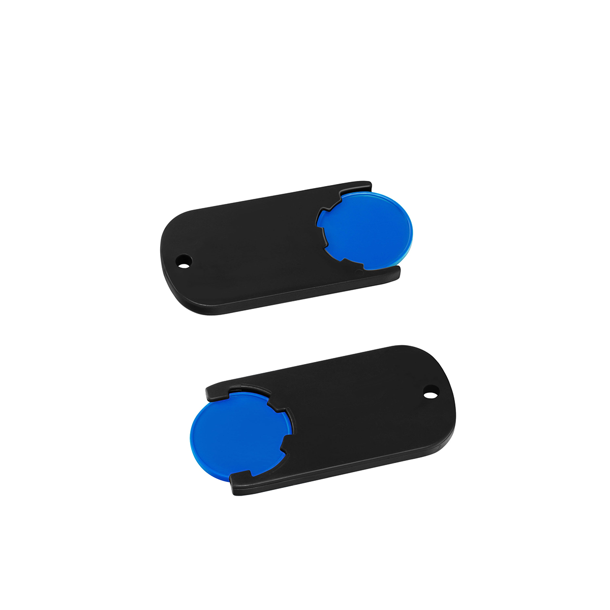 Chiphalter mit 1€-Chip "Alpha", Chip blau, Chiphalter schwarz