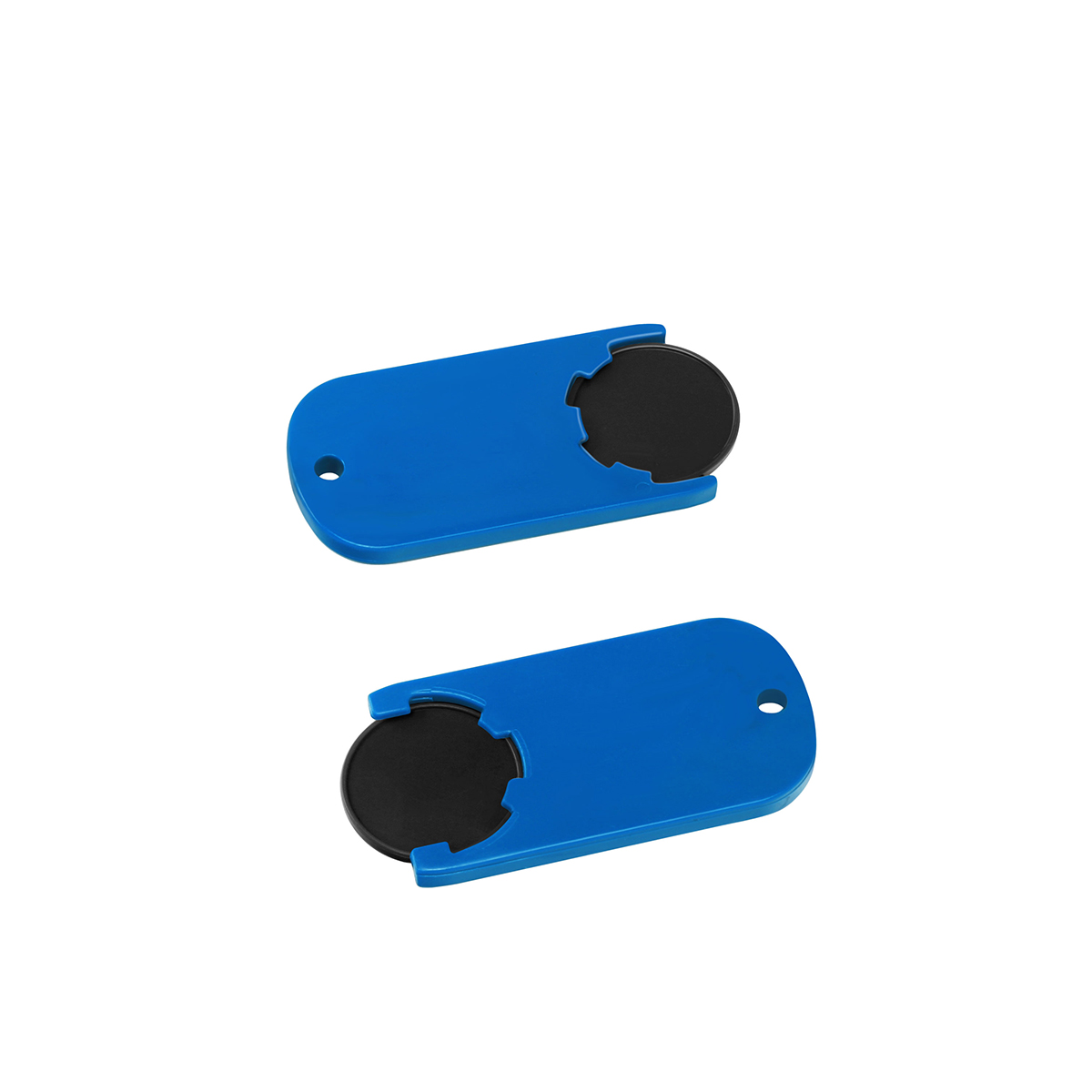 Chiphalter mit 1€-Chip "Alpha", Chip schwarz, Chiphalter blau