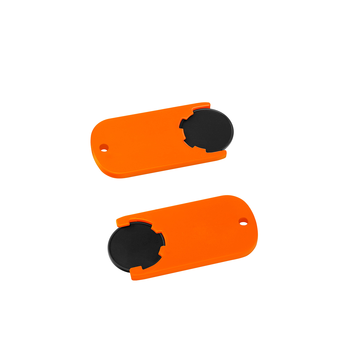 Chiphalter mit 1€-Chip "Alpha", Chip schwarz, Chiphalter orange
