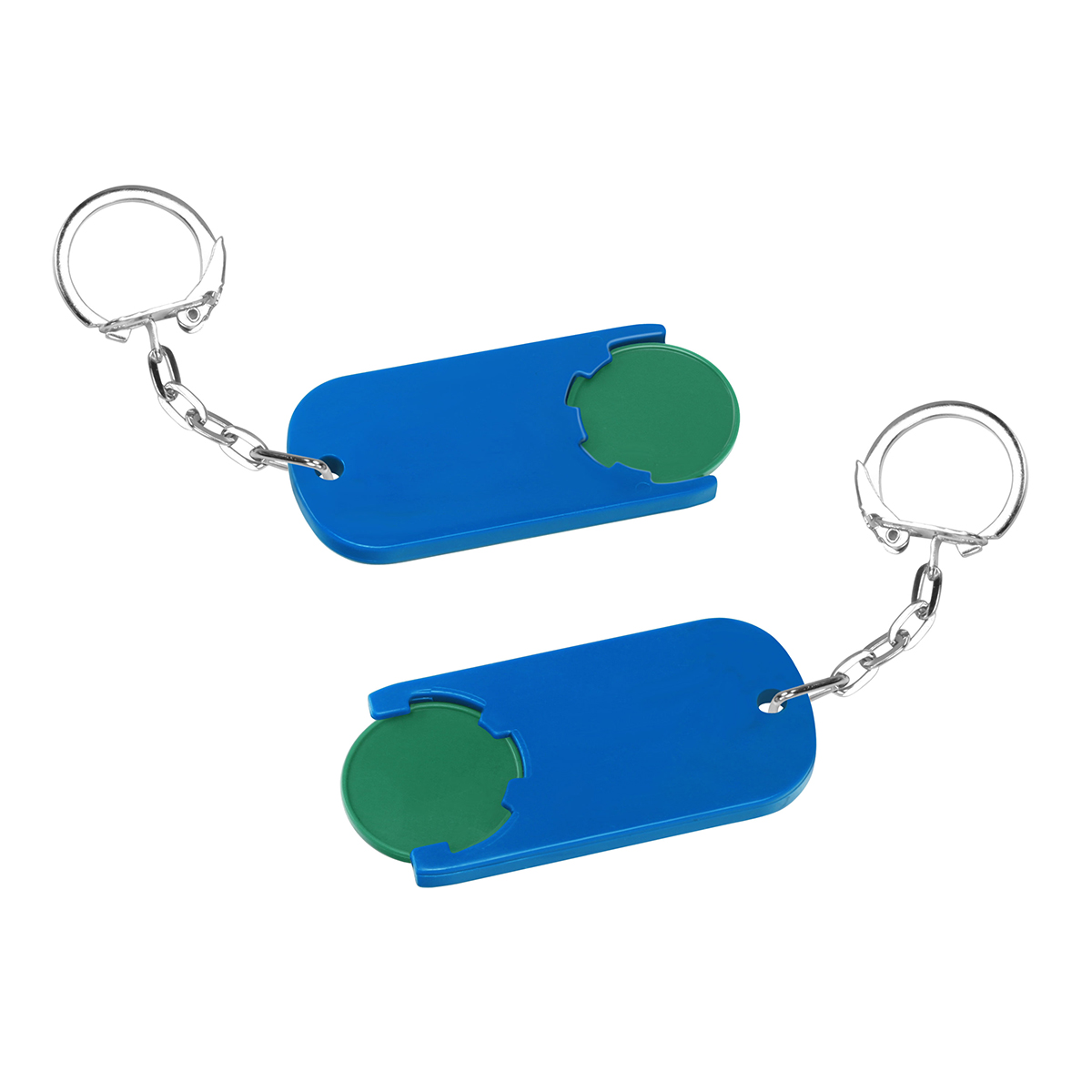 Chiphalter mit 1€-Chip "Alpha", Chip grün, Chiphalter blau
