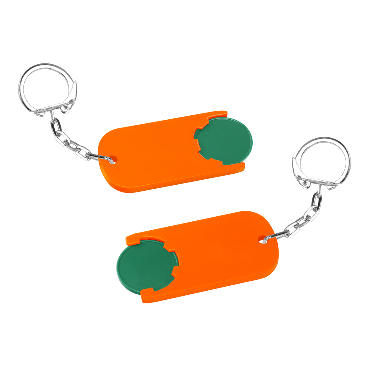 Chiphalter mit 1€-Chip "Alpha", Chip grün, Chiphalter orange
