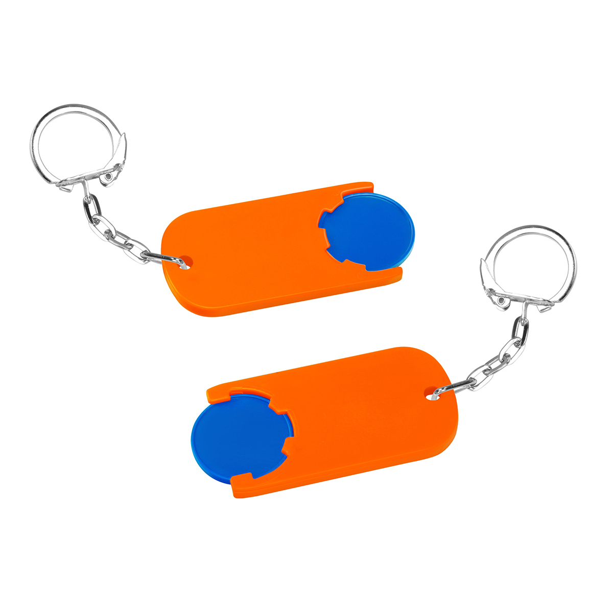 Chiphalter mit 1€-Chip "Alpha", Chip blau, Chiphalter orange