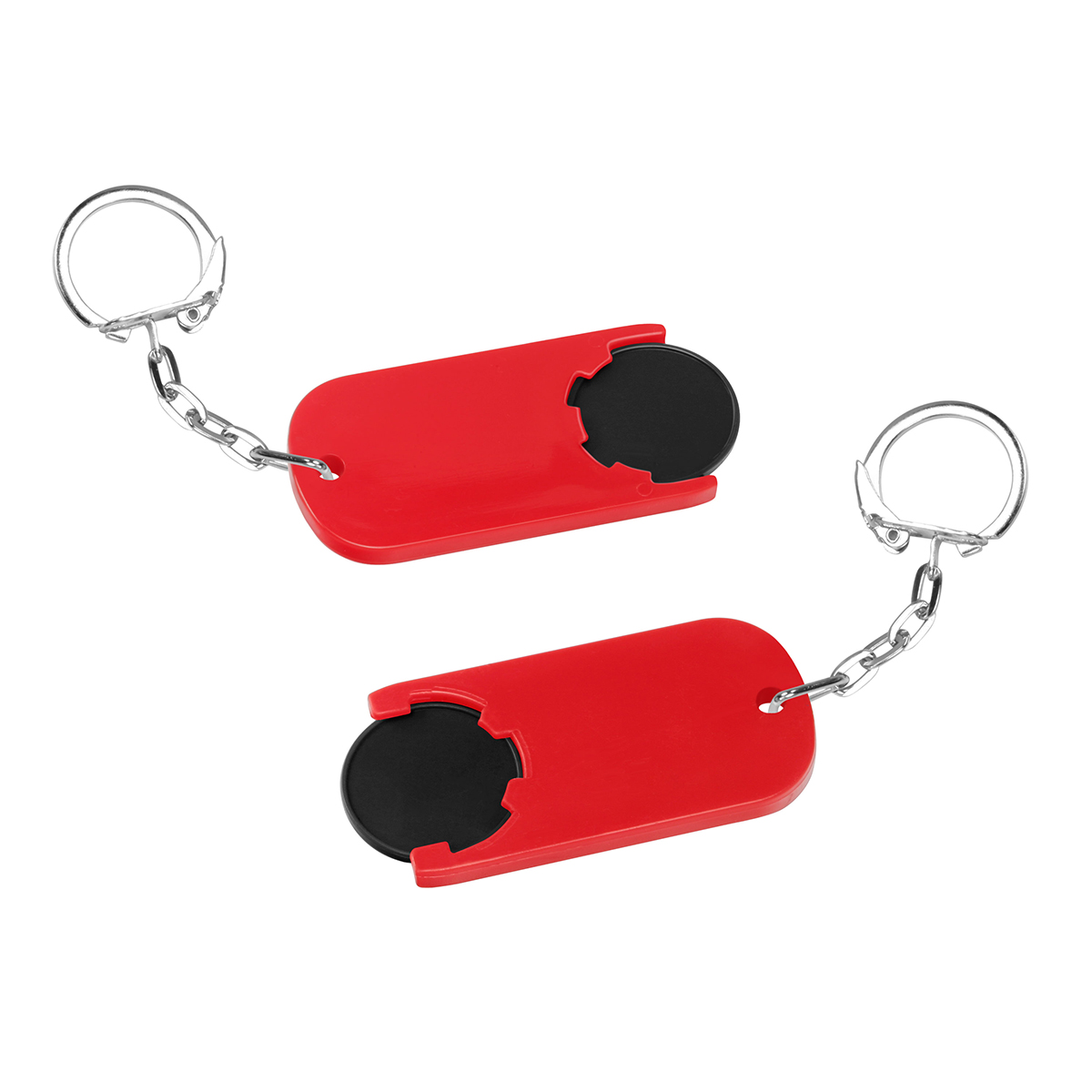Chiphalter mit 1€-Chip "Alpha", Chip schwarz, Chiphalter rot