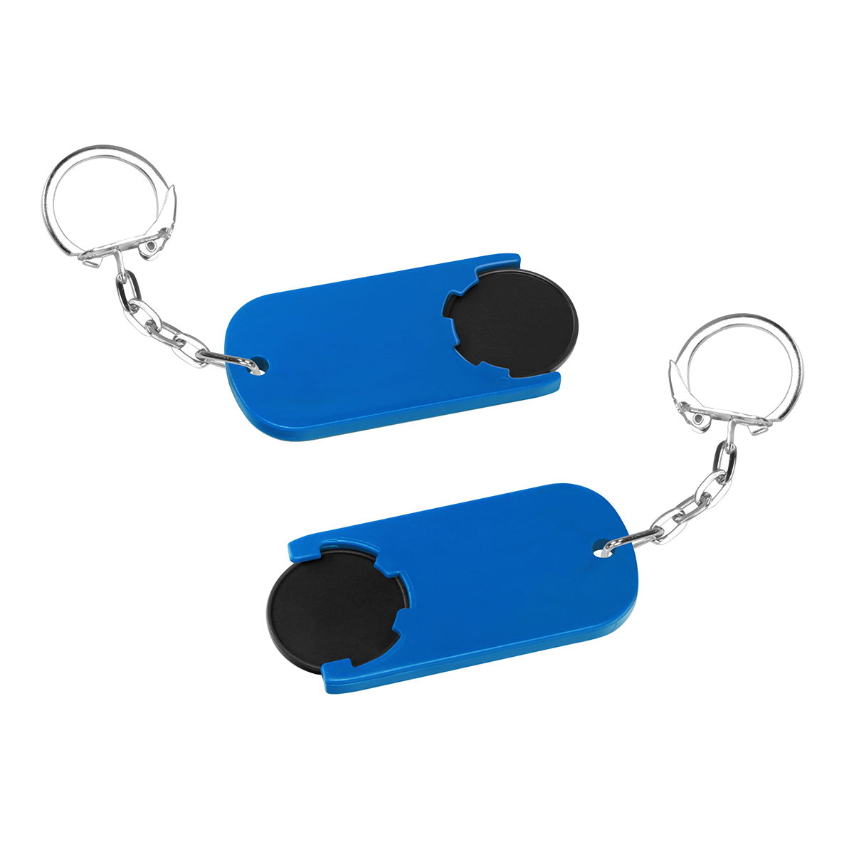 Chiphalter mit 1€-Chip "Alpha", Chip schwarz, Chiphalter blau