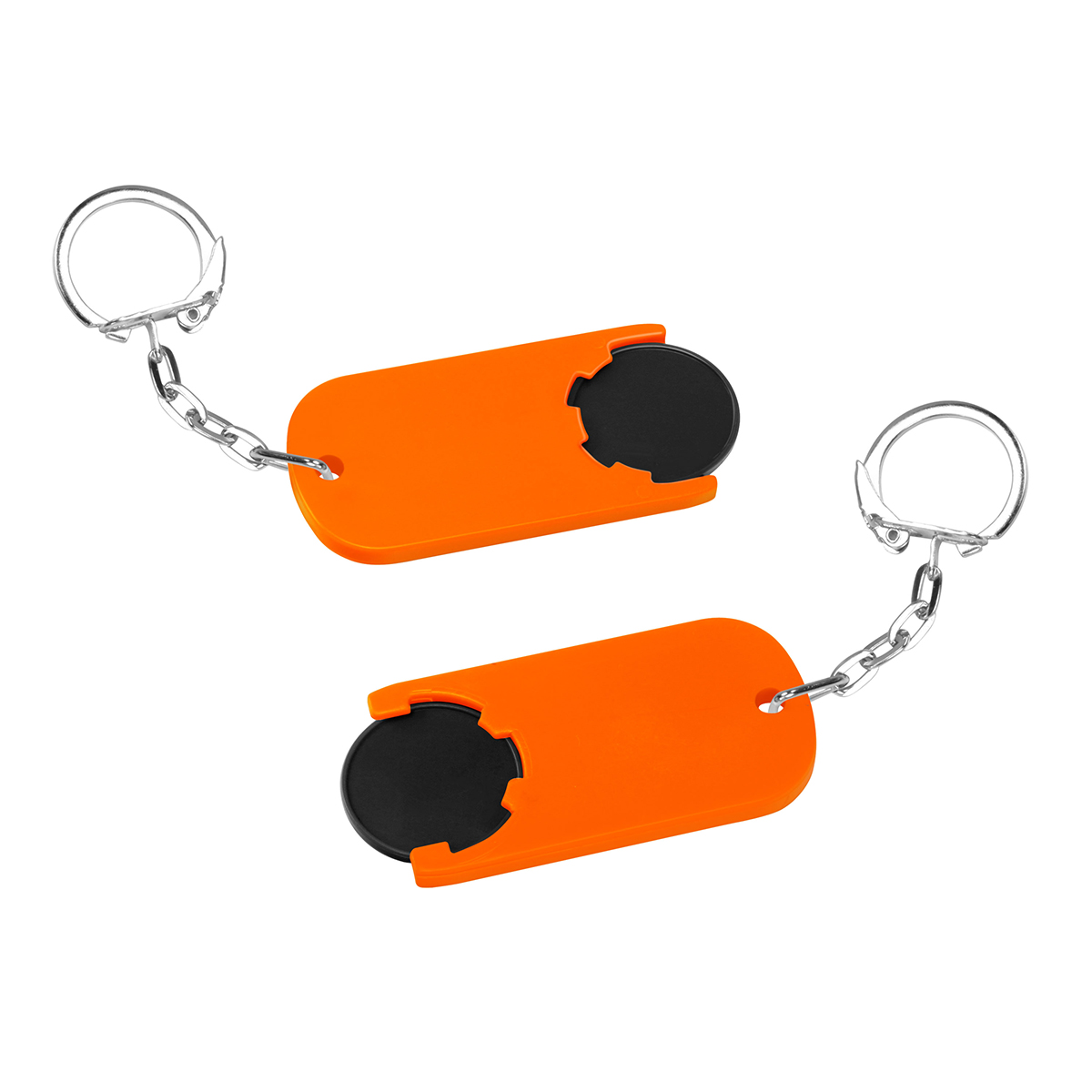 Chiphalter mit 1€-Chip "Alpha", Chip schwarz, Chiphalter orange