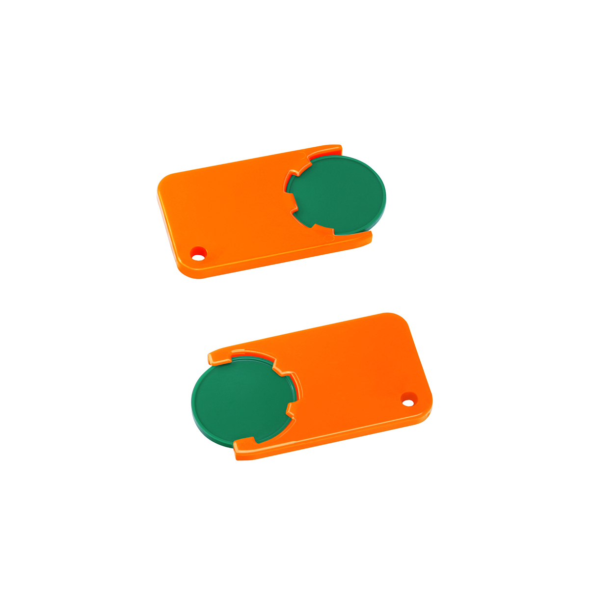 Chiphalter mit 1€-Chip "Beta", Chip grün, Chiphalter orange