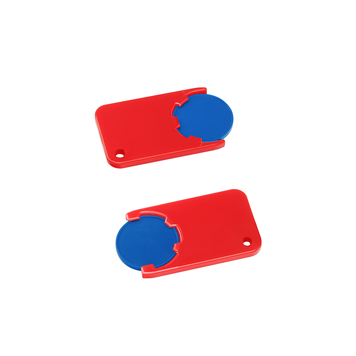 Chiphalter mit 1€-Chip "Beta", Chip blau, Chiphalter rot