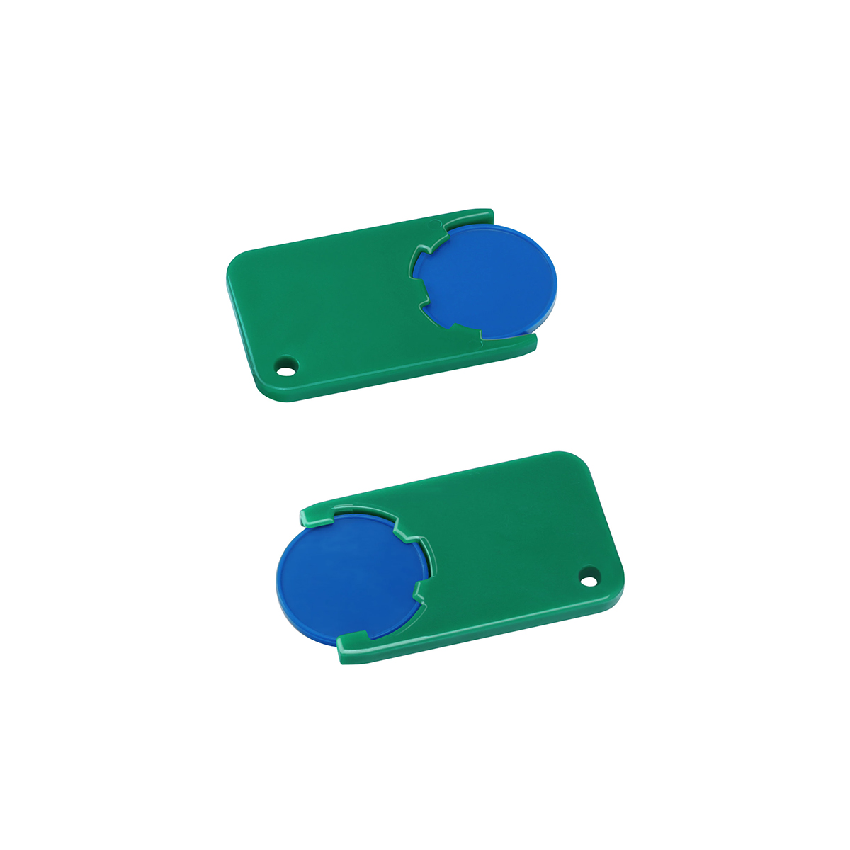 Chiphalter mit 1€-Chip "Beta", Chip blau, Chiphalter grün