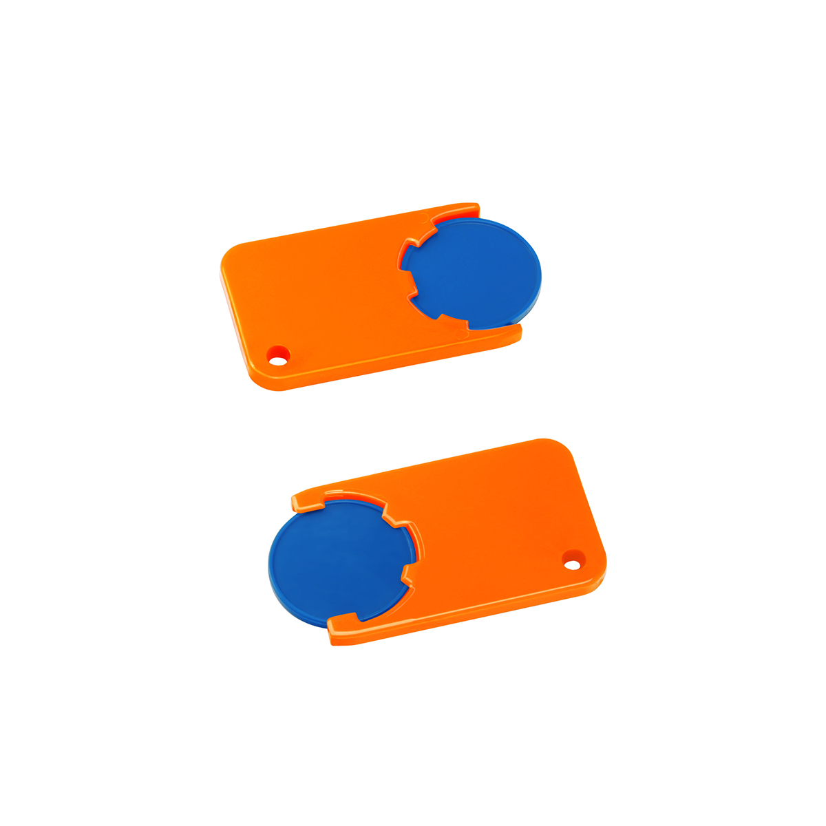 Chiphalter mit 1€-Chip "Beta", Chip blau, Chiphalter orange