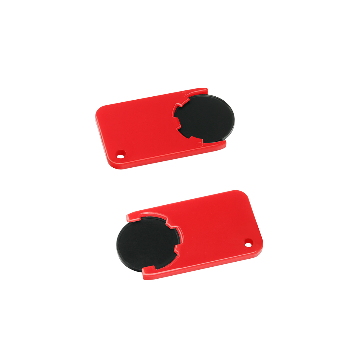 Chiphalter mit 1€-Chip "Beta", Chip schwarz, Chiphalter rot
