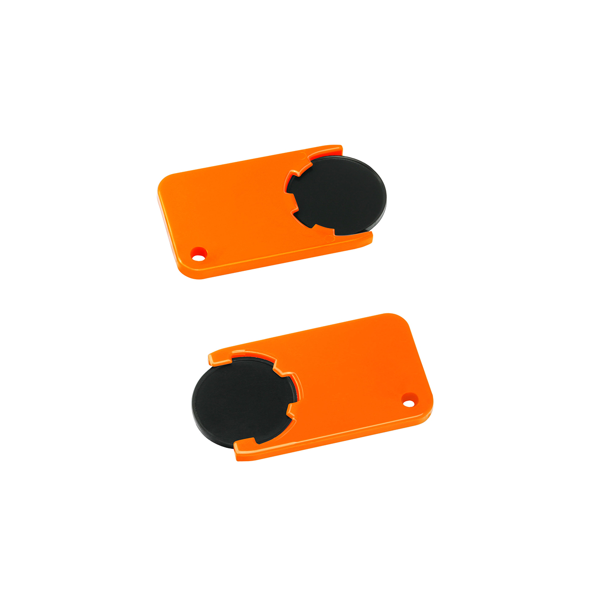 Chiphalter mit 1€-Chip "Beta", Chip schwarz, Chiphalter orange