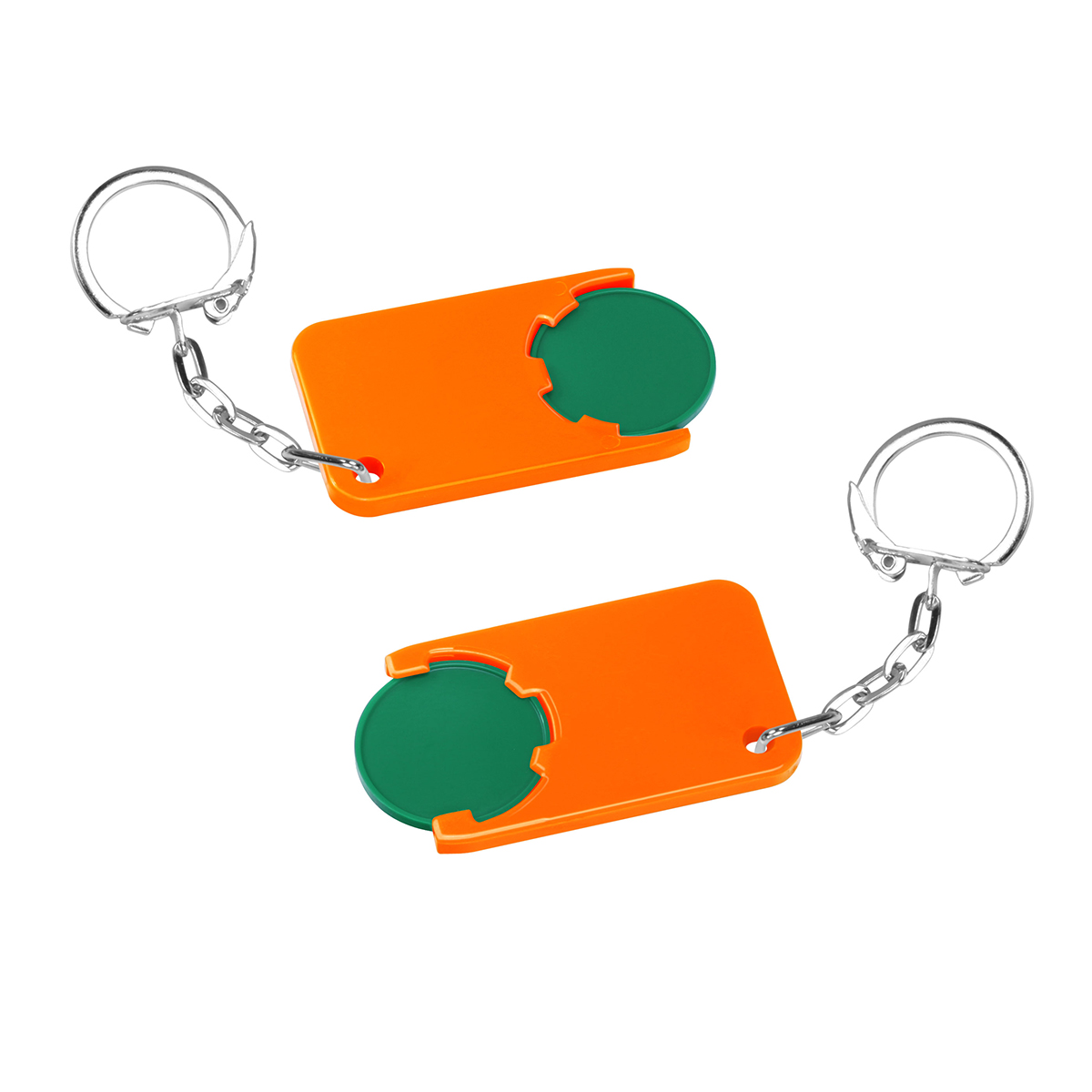 Chiphalter mit 1€-Chip "Beta", Chip grün, Chiphalter orange