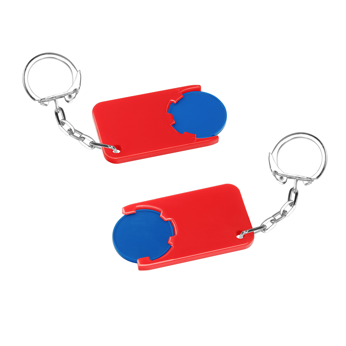 Chiphalter mit 1€-Chip "Beta", Chip blau, Chiphalter rot