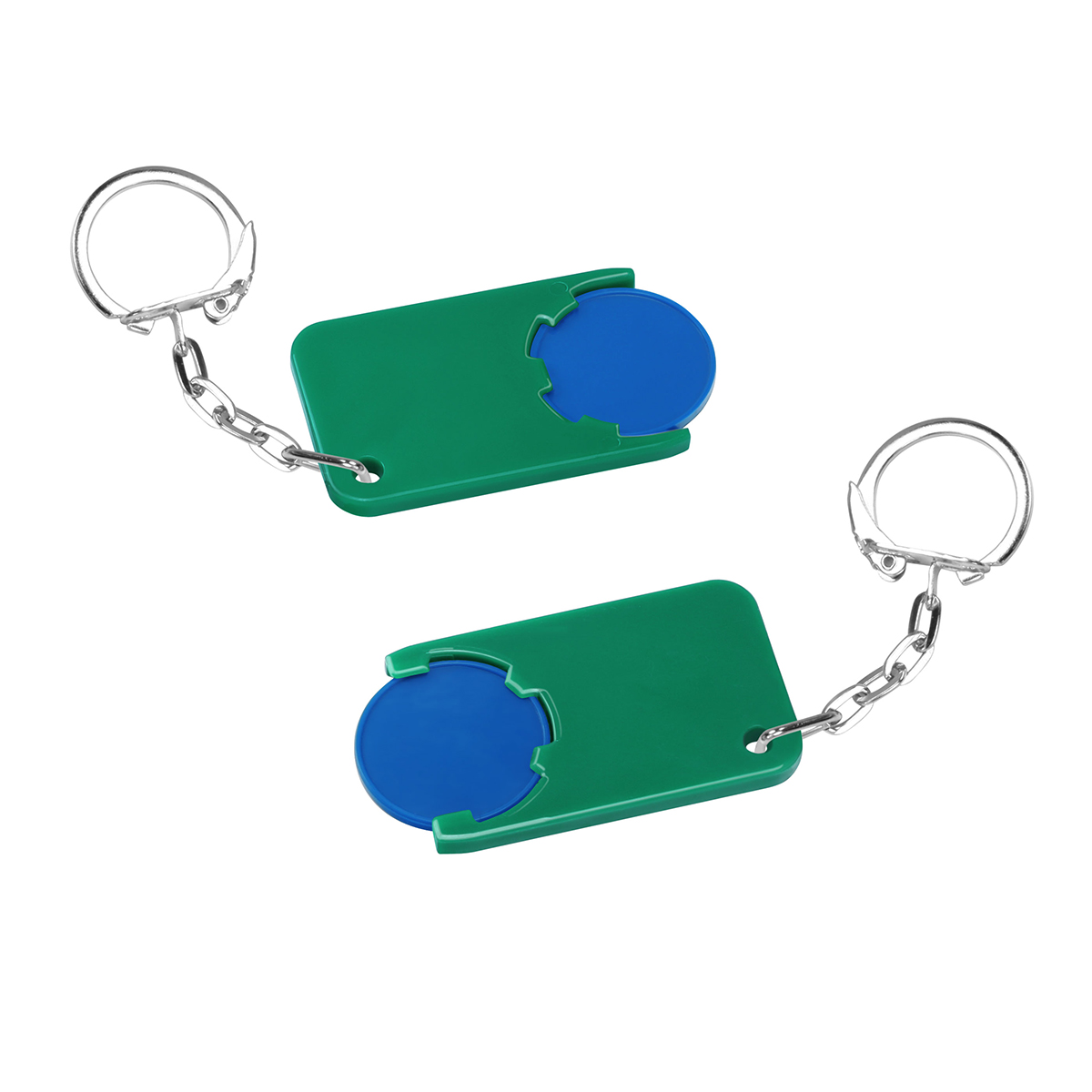 Chiphalter mit 1€-Chip "Beta", Chip blau, Chiphalter grün