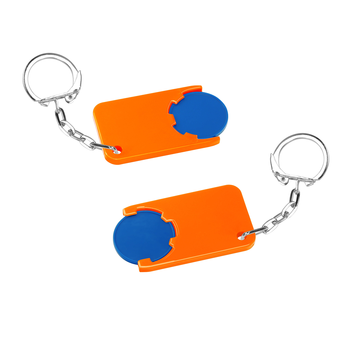 Chiphalter mit 1€-Chip "Beta", Chip blau, Chiphalter orange