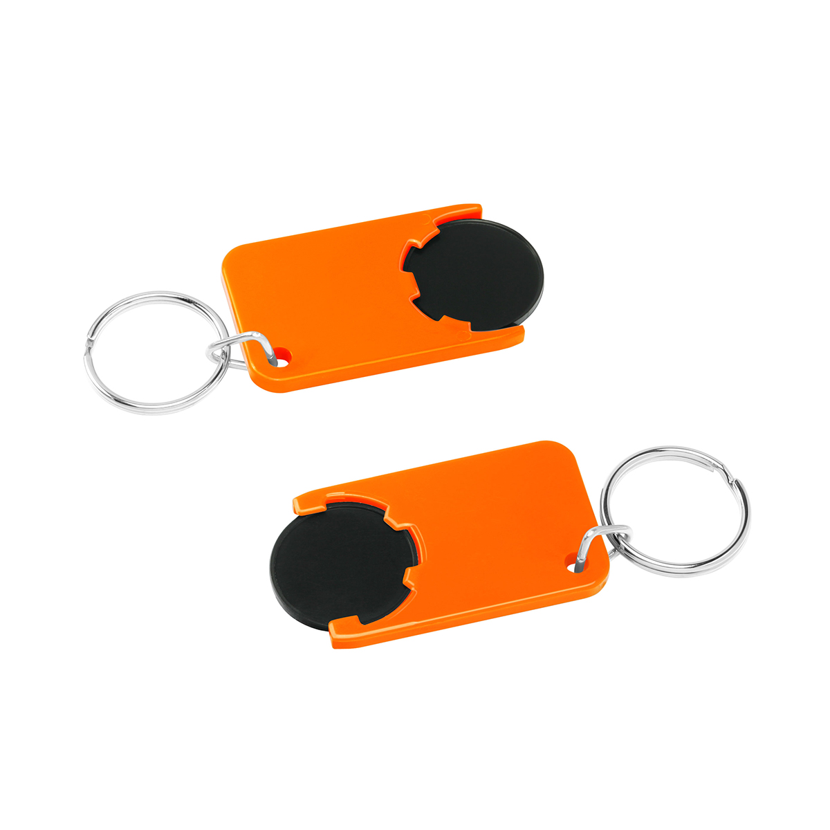Chiphalter mit 1€-Chip "Beta", Chip schwarz, Chiphalter orange