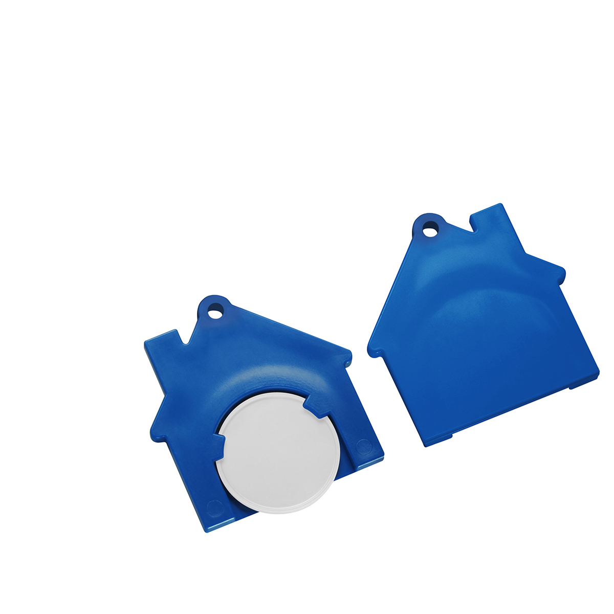 Chiphalter mit 1€-Chip "Haus", Chip weiß, Chiphalter blau