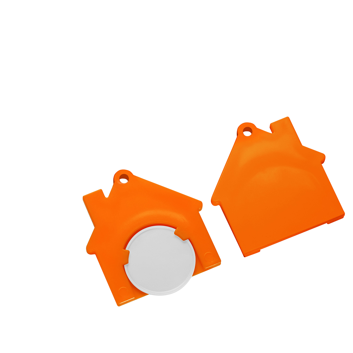 Chiphalter mit 1€-Chip "Haus", Chip weiß, Chiphalter orange