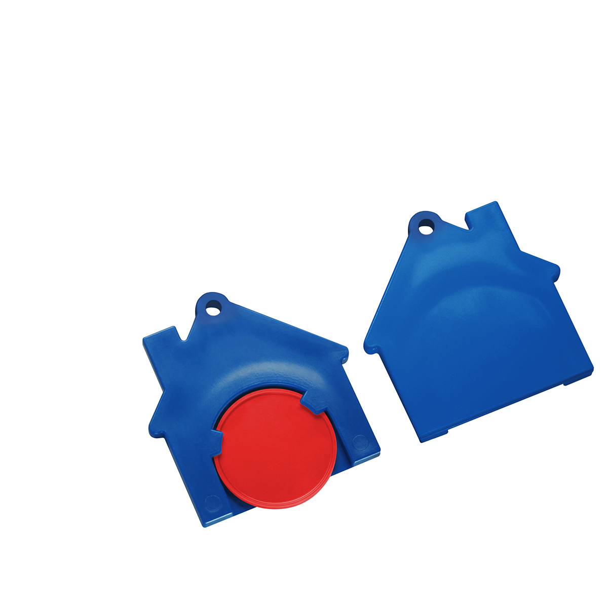 Chiphalter mit 1€-Chip "Haus", Chip rot, Chiphalter blau