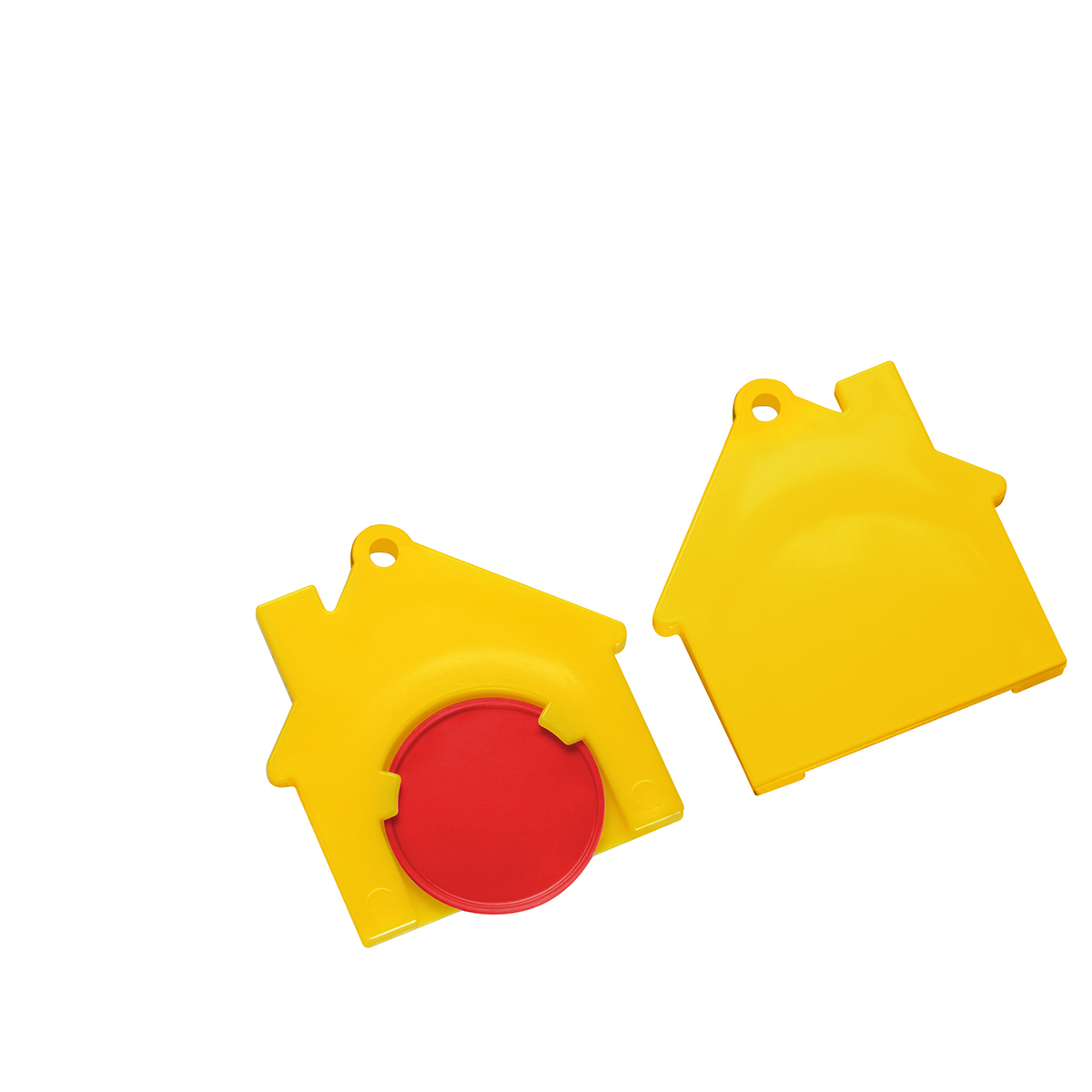 Chiphalter mit 1€-Chip "Haus", Chip rot, Chiphalter gelb
