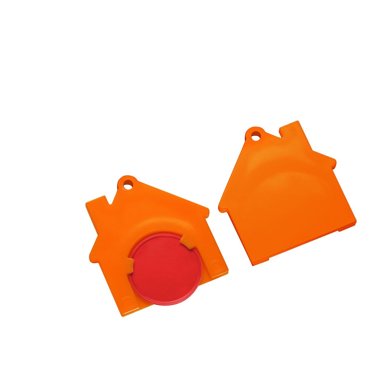 Chiphalter mit 1€-Chip "Haus", Chip rot, Chiphalter orange