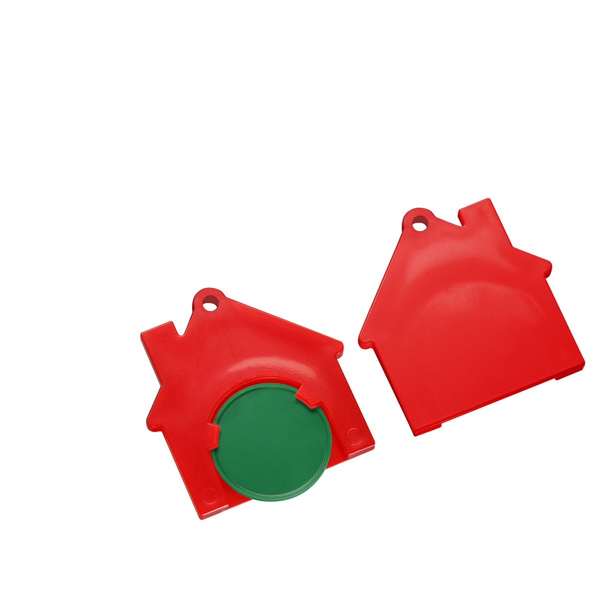 Chiphalter mit 1€-Chip "Haus", Chip grün, Chiphalter rot