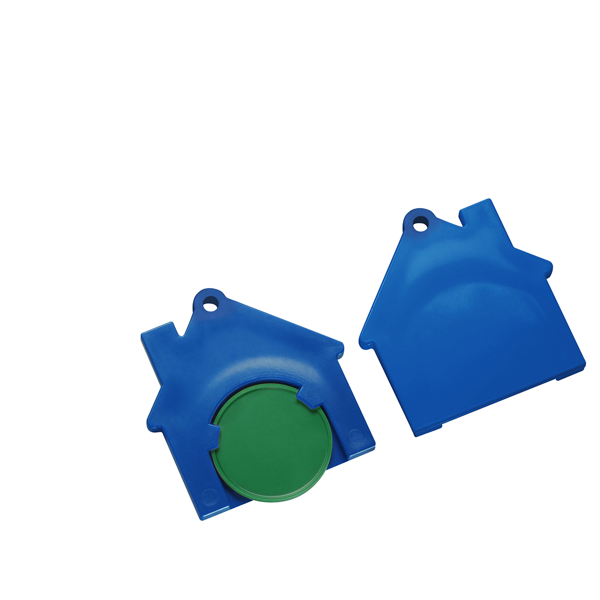 Chiphalter mit 1€-Chip "Haus", Chip grün, Chiphalter blau