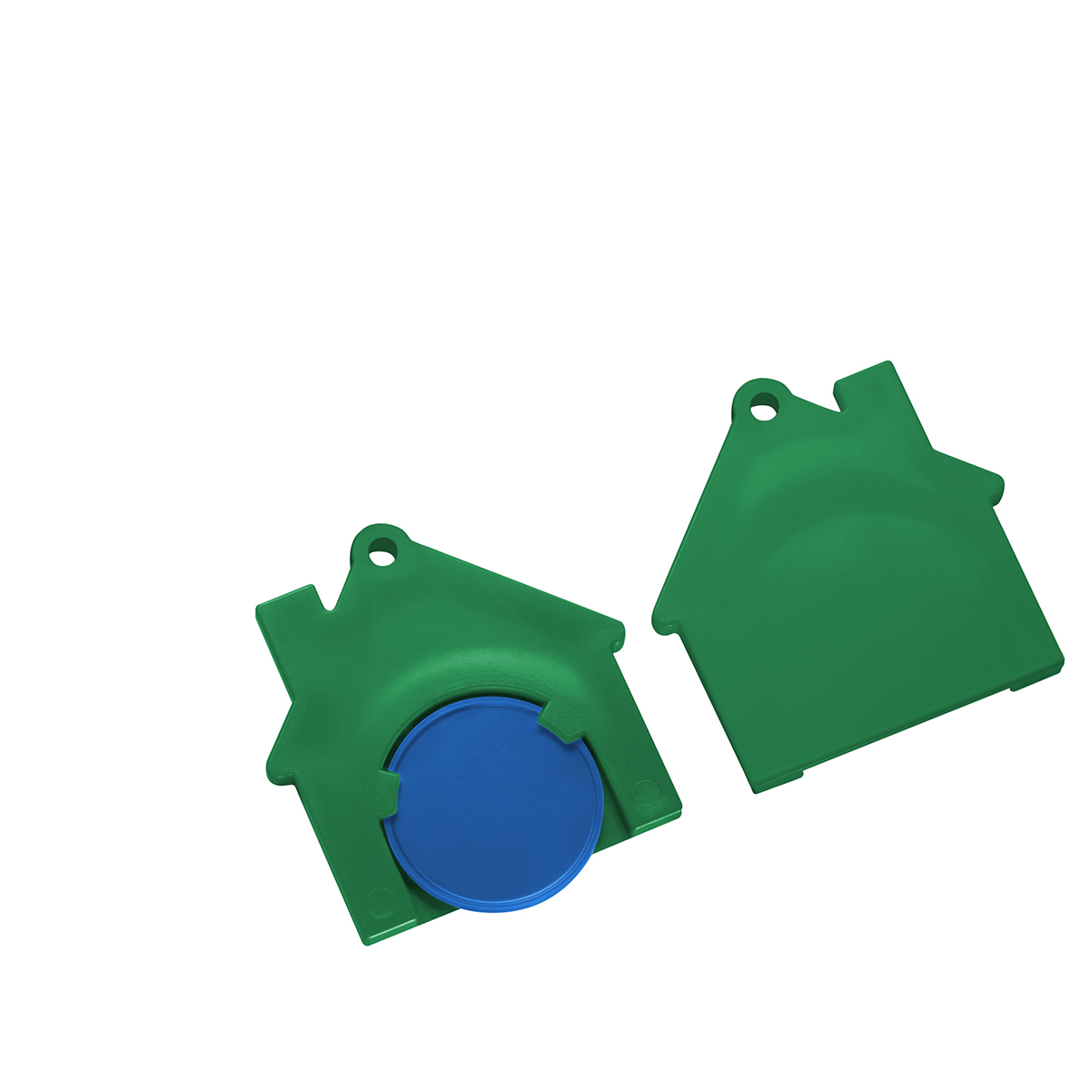Chiphalter mit 1€-Chip "Haus", Chip blau, Chiphalter grün