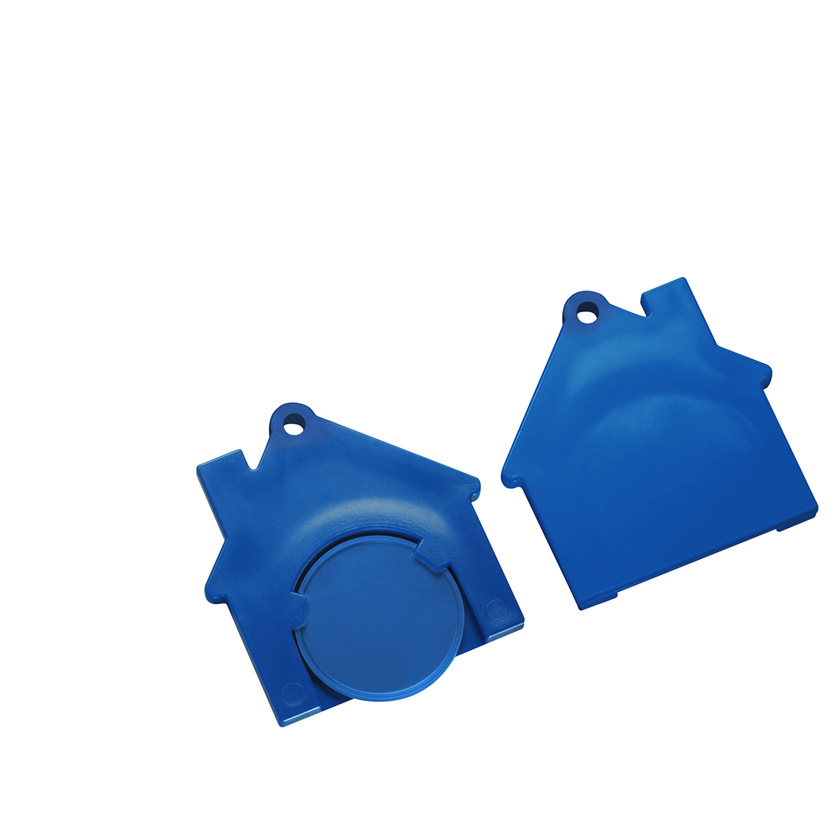 Chiphalter mit 1€-Chip "Haus", Chip blau, Chiphalter blau